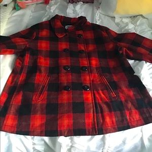 Old Navy Red Plaid Short Peacoat